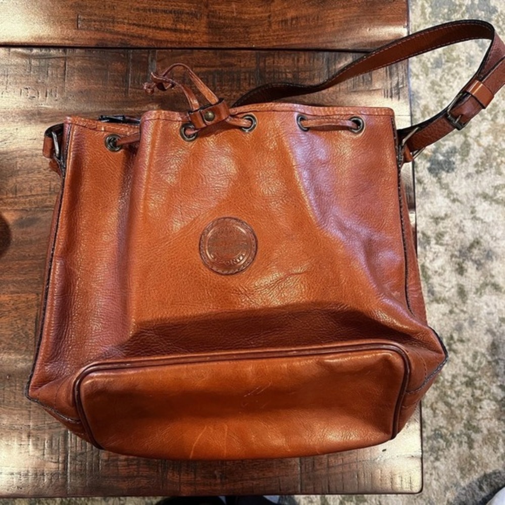 Il‎ Ponte Firenze Leather Drawstring Bucket Bag Brown Italy Vintage Preppy